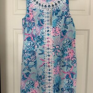Lilly Pulitzer Blue and Pink Dress with White Lace